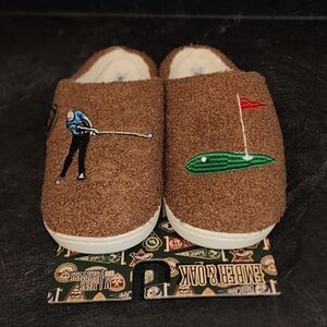 Ember & Oak Brown Golf Embroidered Slippers Medium 9-10